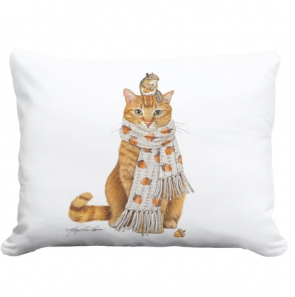 Fall Cat with Acorn Scarf Pillow 19 x 24