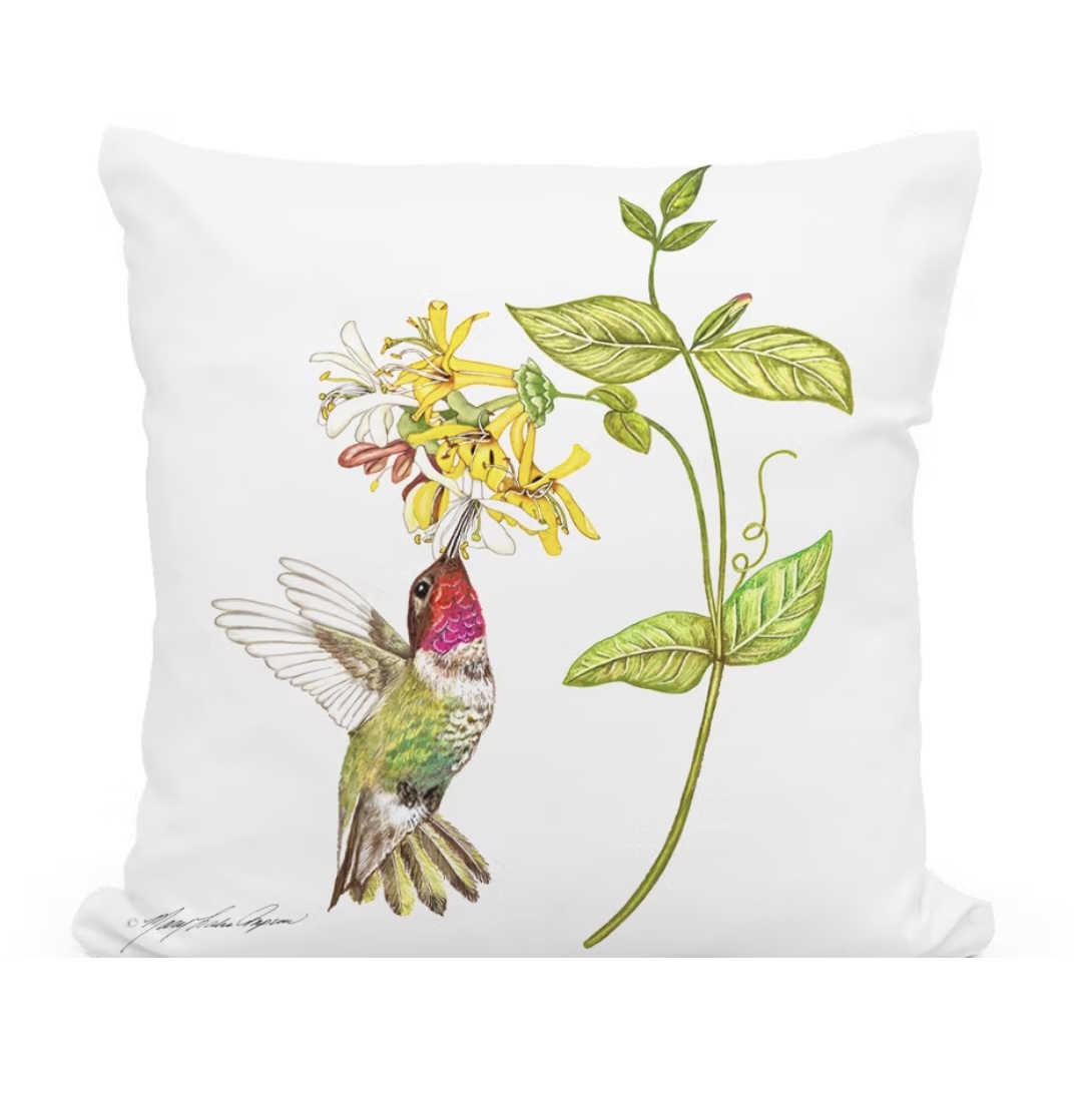 Hummingbird with Honeysuckle Pillow 18 x 18