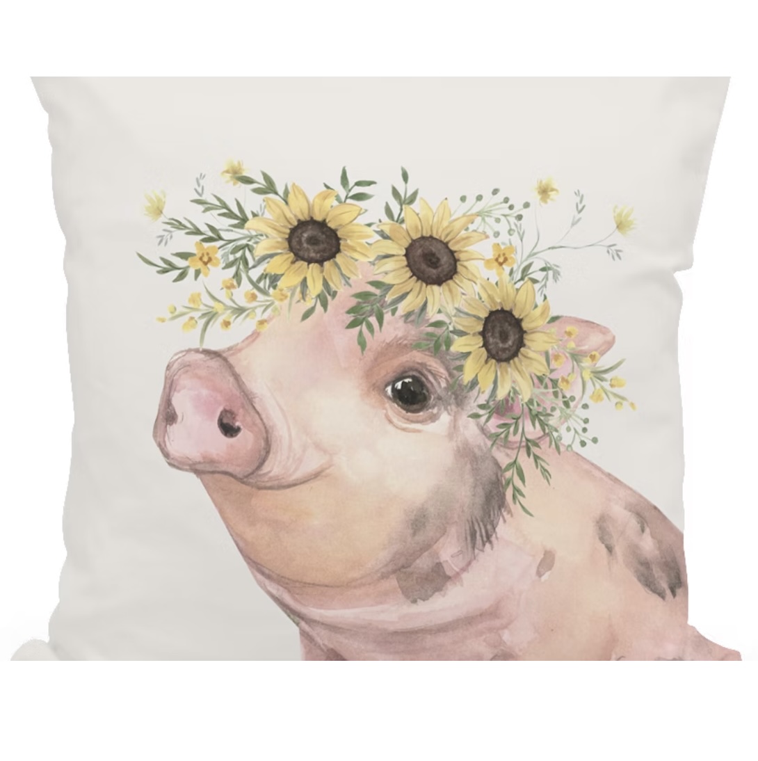 Pig with Sunflowers Pillow 18 x 18