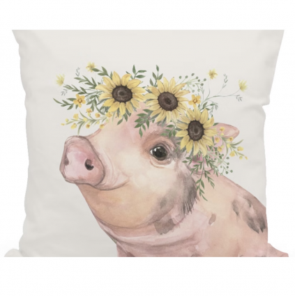 Pig with Sunflowers Pillow 18 x 18