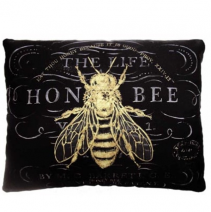 Honey Bee on Black Pillow 19 X 24