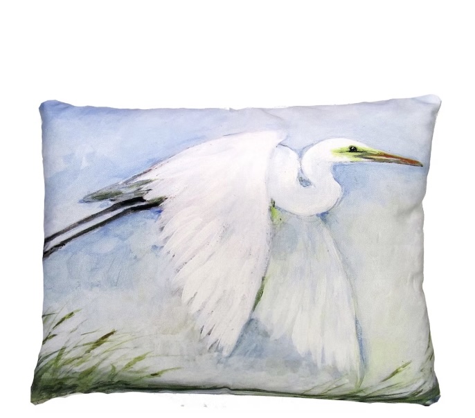 Egret Flying White Pillow 19 X 24 