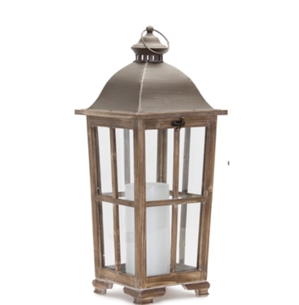 Iron & Wood Lantern 25.75" 