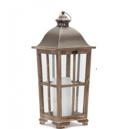 Iron & Wood Lantern 25.75" 