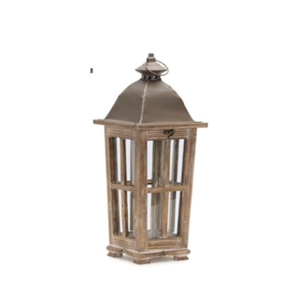 Iron & Wood Lantern 19" 