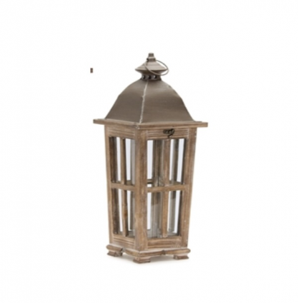 Iron & Wood Lantern 19" 
