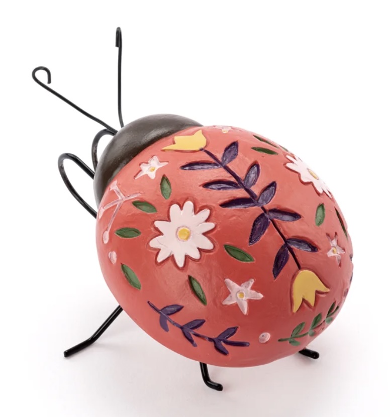 Red Flower Ladybug Pot Hanger 2.5"H X 3.5" 