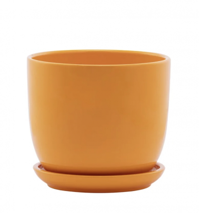 Medium Orange Planter with Saucer, 5.25"H 