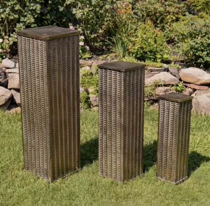 Small Dark Gold Metal Decorative Pedestal Pillar