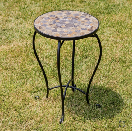 Tall Mosaic Pedestal Plant Stand � Stone Grey & Tan 22"
