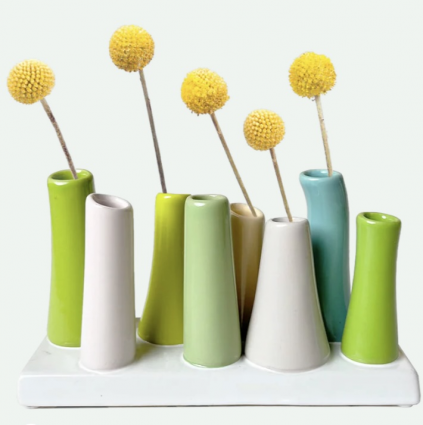 Pooley Pea Green Modern Bud Vase for Flowers 2.5"