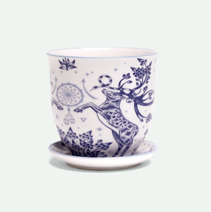 Liberte 5 Porcelain Pot and Saucer with Drainage 3.25"