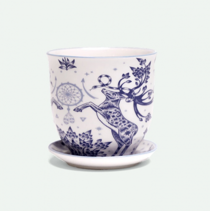 Liberte 5 Porcelain Pot and Saucer with Drainage 3.25"