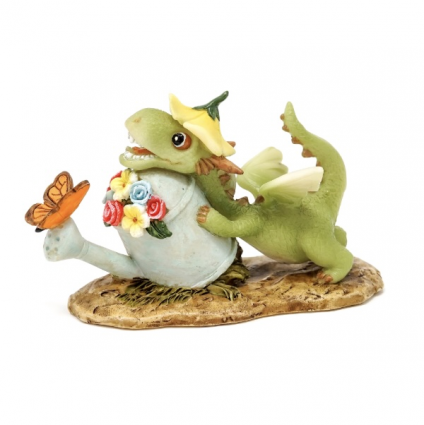 Mini Girl Dragon Emberz with Watering Can and Butterfly � Fairy Garden Figurine