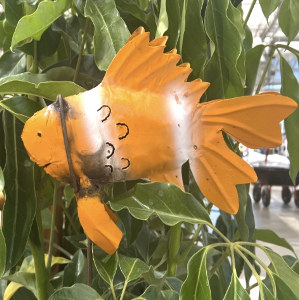 Orange & White Metal Fish Garden Stake