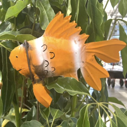 Orange & White Metal Fish Garden Stake