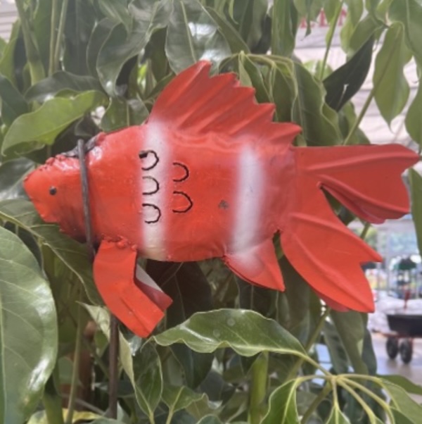 Red & White Fish Metal Garden Stake