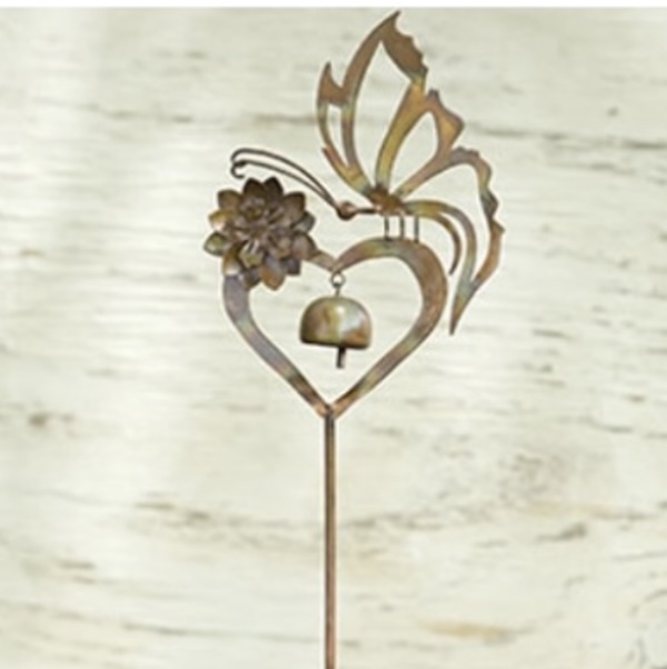 Butterflies on a Heart Garden Stake 35"H