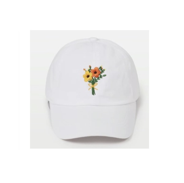 Flower Embroidery Baseball Hat � White