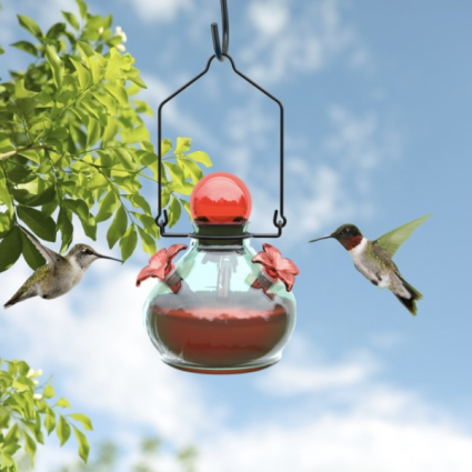 Recycled Aqua Glass 3-Port Hummingbird Feeder