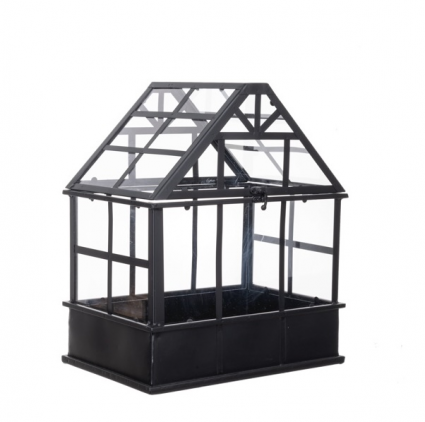 Black Metal & Glass Terrarium 13"W x 9.25"D
