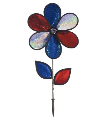 Red, White & Blue Sparkle Flower with Leaves 12"