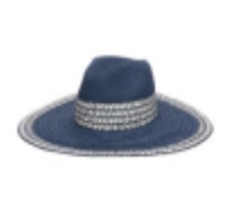 Penny Women�s Blue Paper Braid Fedora with Chevron Trim