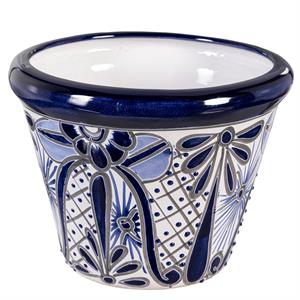 PLANTER, 9" BU/WHT TALAVERA BOWL