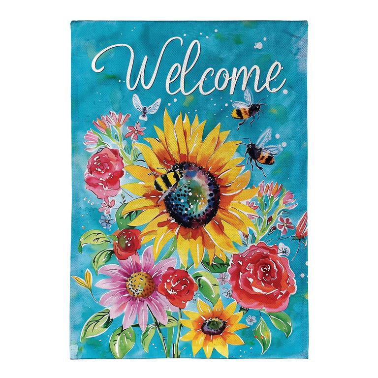 Colorful Summer Blooms Burlap Garden Flag