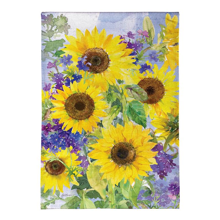 Sunflower Happiness Burlap Garden Flag