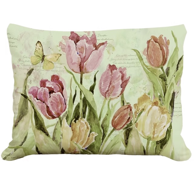 Pink and Yellow Tulips Pillow 19" x 24"