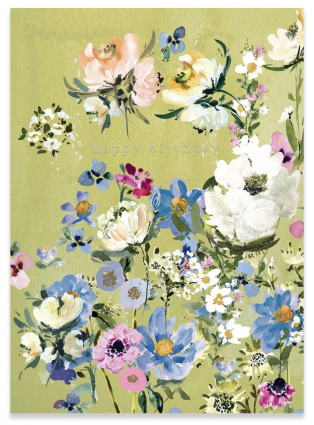Chartreuse Floral Birthday Greeting Card