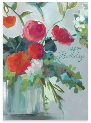 Red Flowers Birthday Card