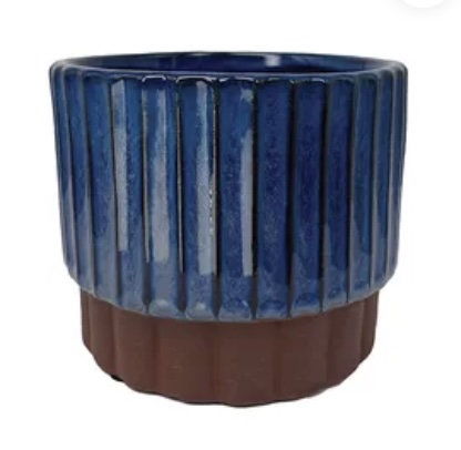 Lila Pedestal Pot Deep Sapphire & Umber Terracotta 5.5" x 4.5"