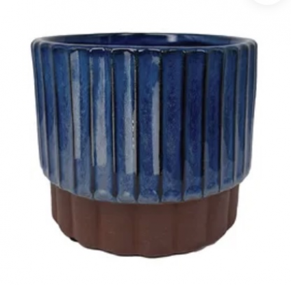 Lila Pedestal Pot Deep Sapphire & Umber Terracotta 5.5" x 4.5"