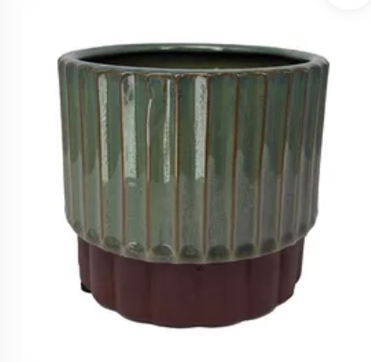 Lila Pedestal Pot Loden Green & Umber Terracotta 7.5" x 6.5"