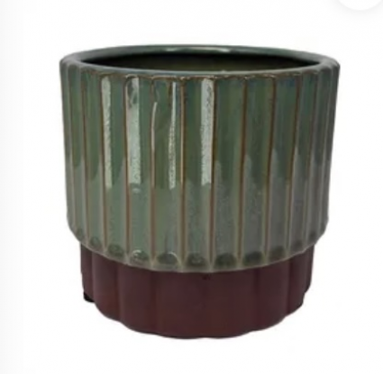 Lila Pedestal Pot Loden Green & Umber Terracotta 7.5" x 6.5"