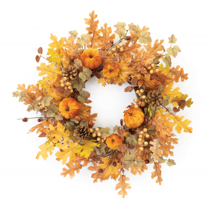 Pumpkin & Fall Leaf Wreath 24�