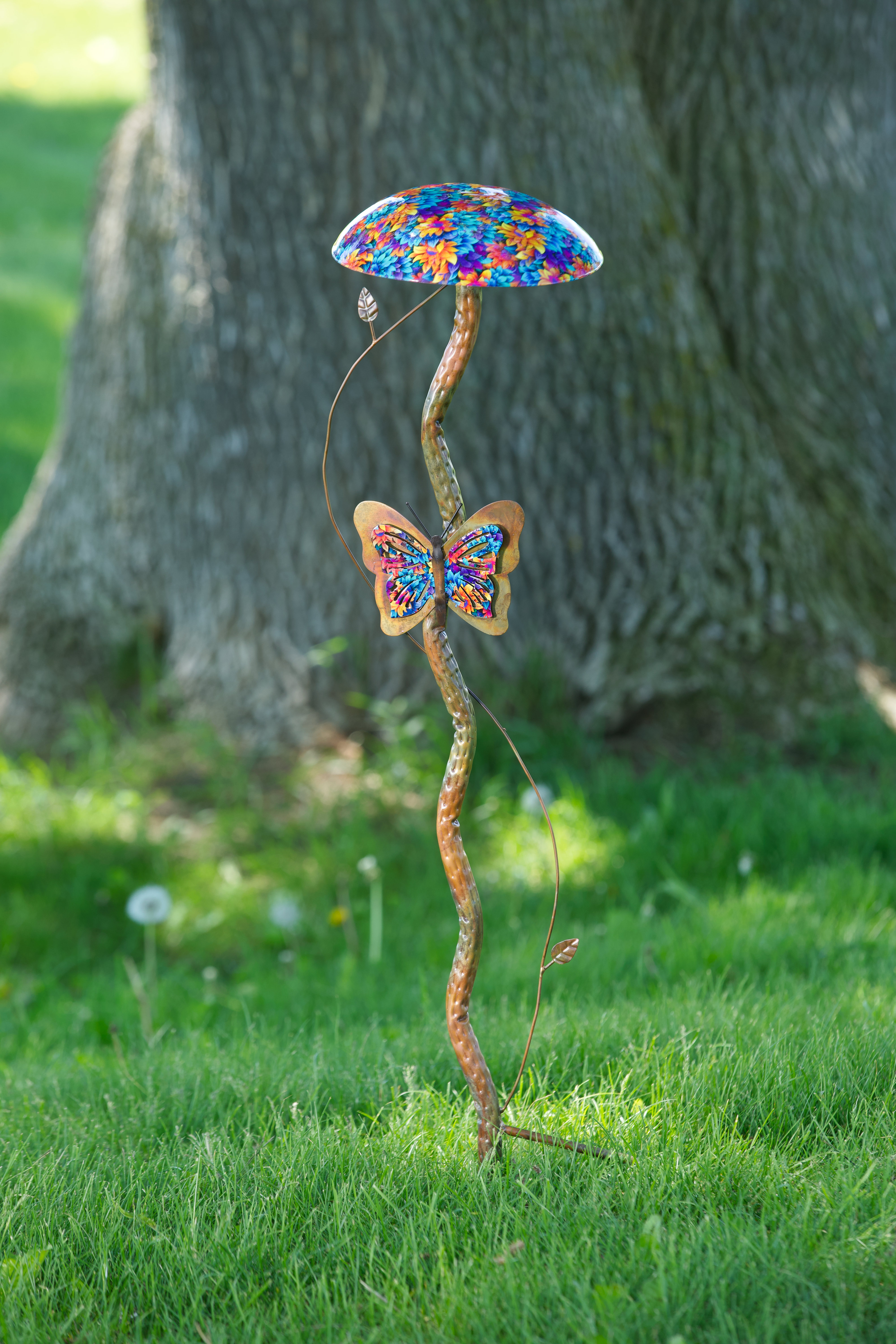 Floral Mushroom Garden Stake 33"