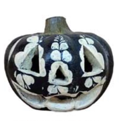 Short Mini Black Pumpkin Lantern 4" 