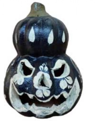 Double Mini Black Pumpkin Lantern 6.5"H