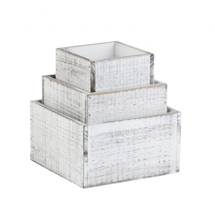 Large Square Whitewash Wood Planter  7.25"