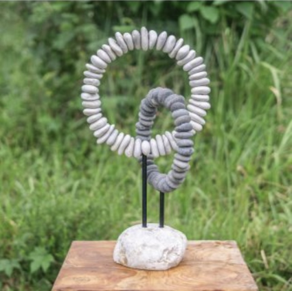 B&W Stone Double Ring on Stand 24"H 