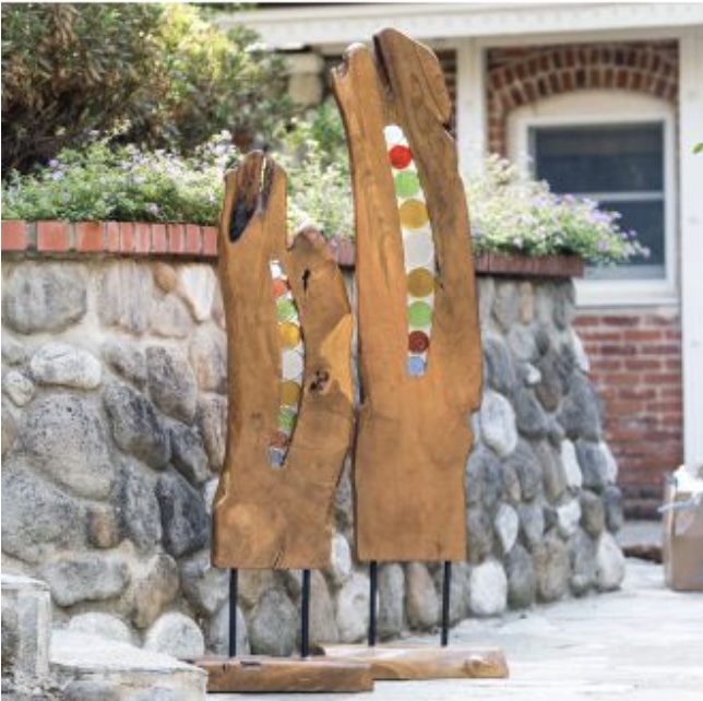Stained Glass & Wood Garden Stand 52"H 