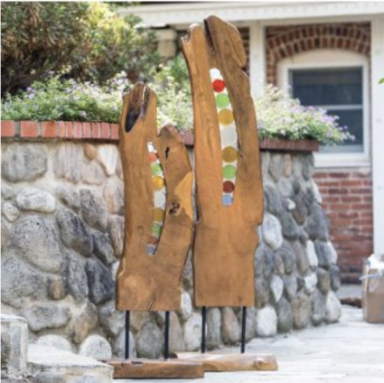 Stained Glass & Wood Garden Stand 52"H 