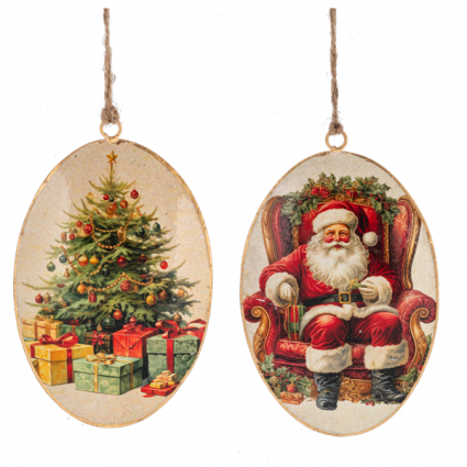 Vintage Santa & Tree Disk Ornament (sold separately)