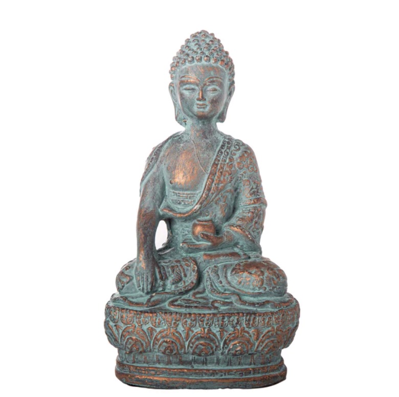Copper Meditating Buddha Figurine 9"H