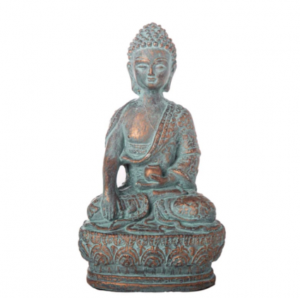 Copper Meditating Buddha Figurine 9"H