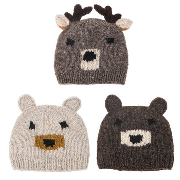 Knit Embroidered Woodland Animal Youth Winter Hats (sold separately)