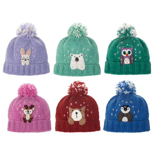 Knit Embroidered Baby Animal Youth Winter Hats (sold separately)
